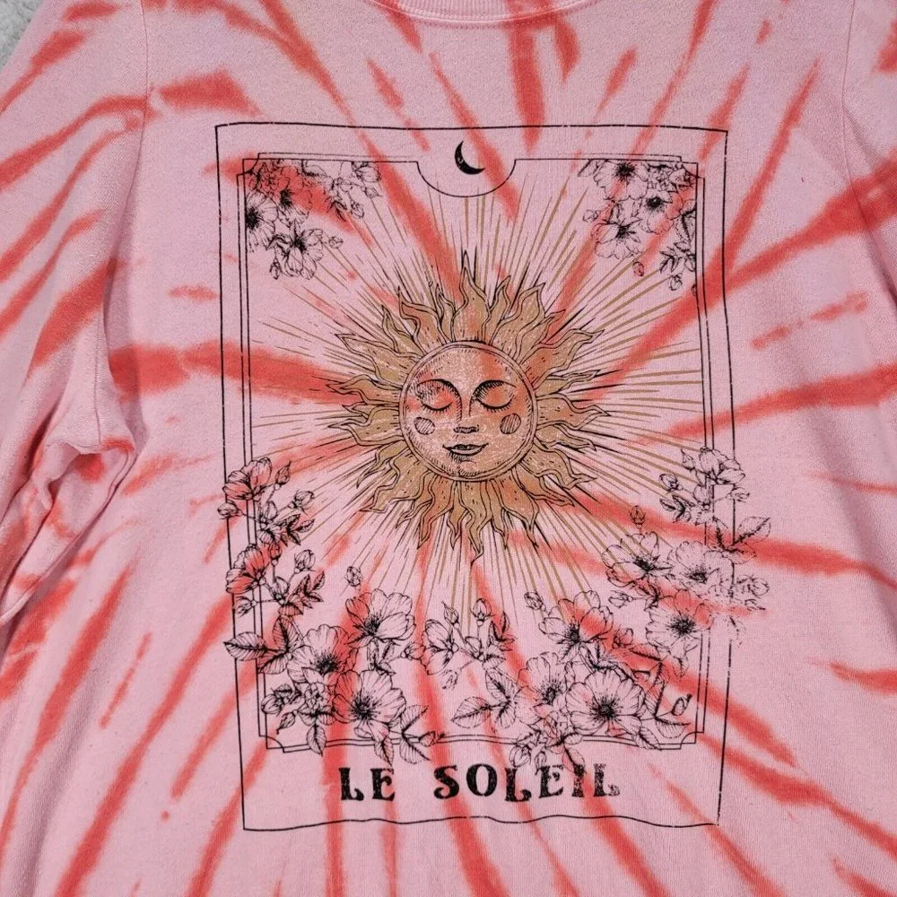 Torrid Pink Tie Dye Le Soleil Sun Moon Classic Round Neck Comfy Pullover Sweater - Picture 5 of 13